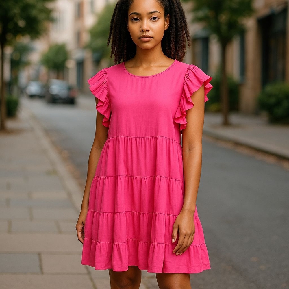 She + Sky Elegant Pink Ruffle Dress 1XL